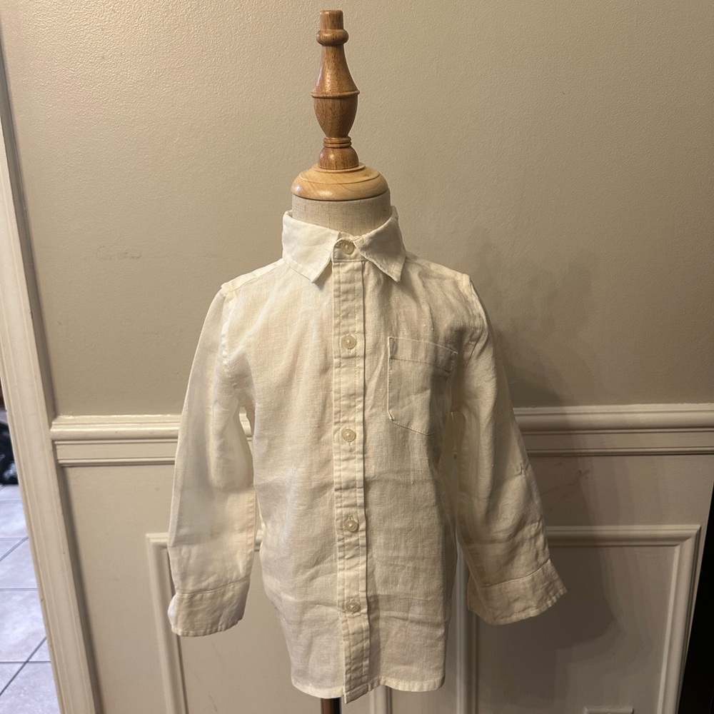 Linen Boy’s White Button Down Shirt- Size 2